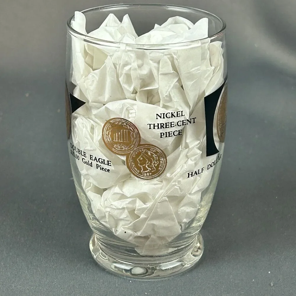 CERA Glasses Gold Black COINS by Bob Wallack MCM Tumbler Set of 6 NOS 1963